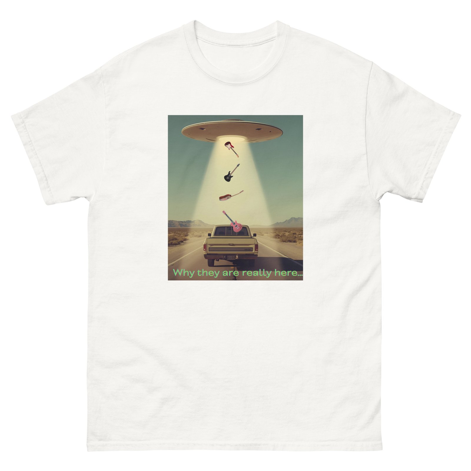Why They Are Really Here..." Vintage T-Shirt! UFO Guitar Design Unisex classic tee - Image 3