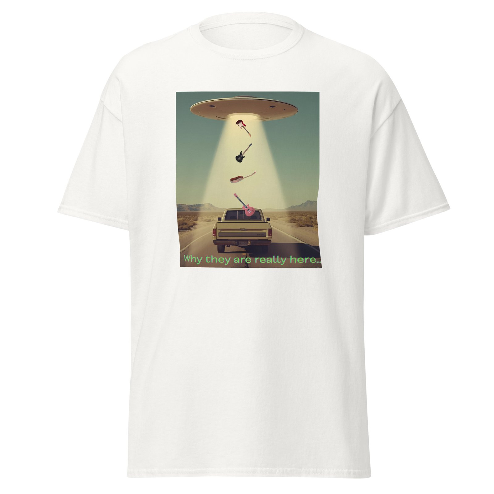 Why They Are Really Here..." Vintage T-Shirt! UFO Guitar Design Unisex classic tee - Image 2