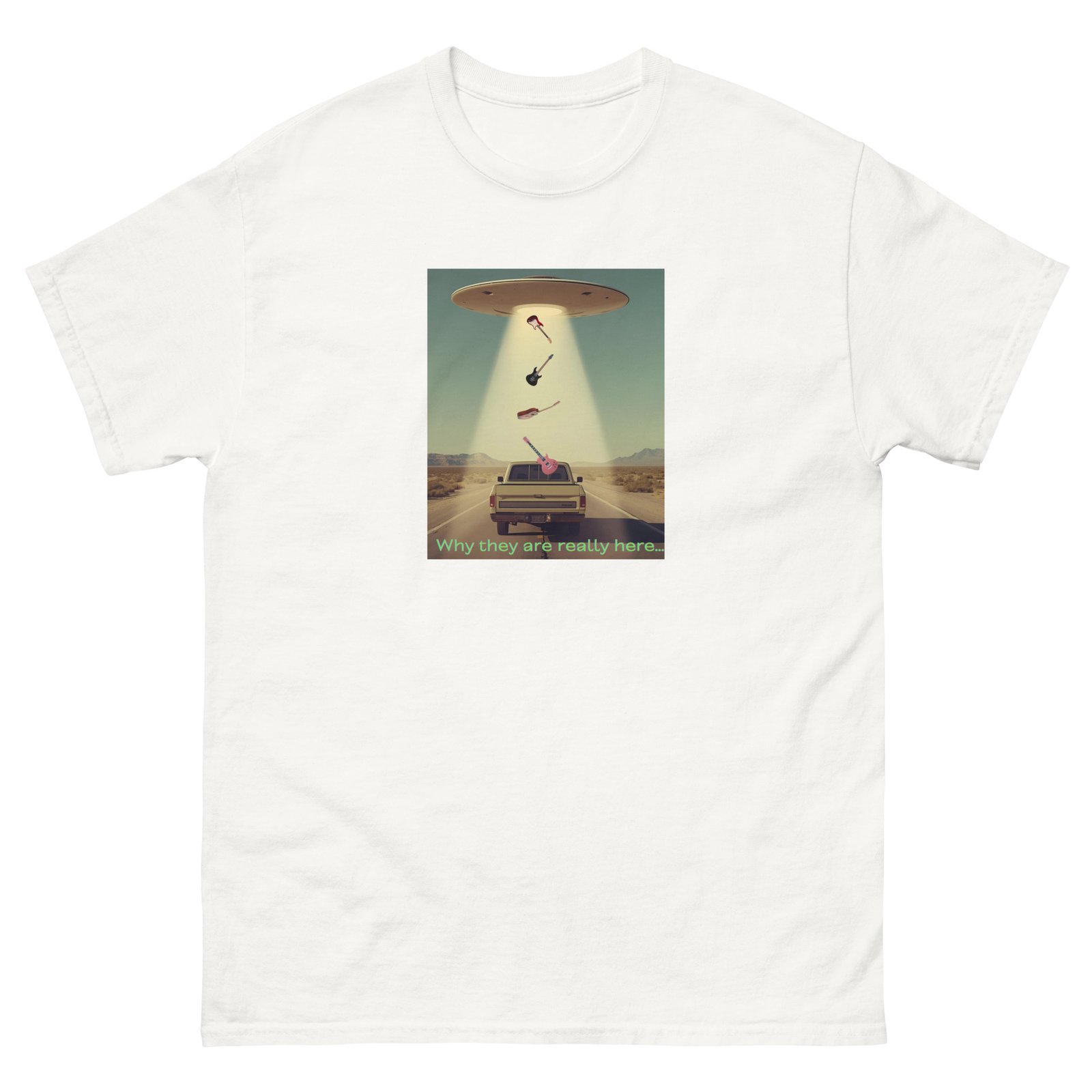 Why They Are Really Here..." Vintage T-Shirt! UFO Guitar Design Unisex classic tee - Image 4