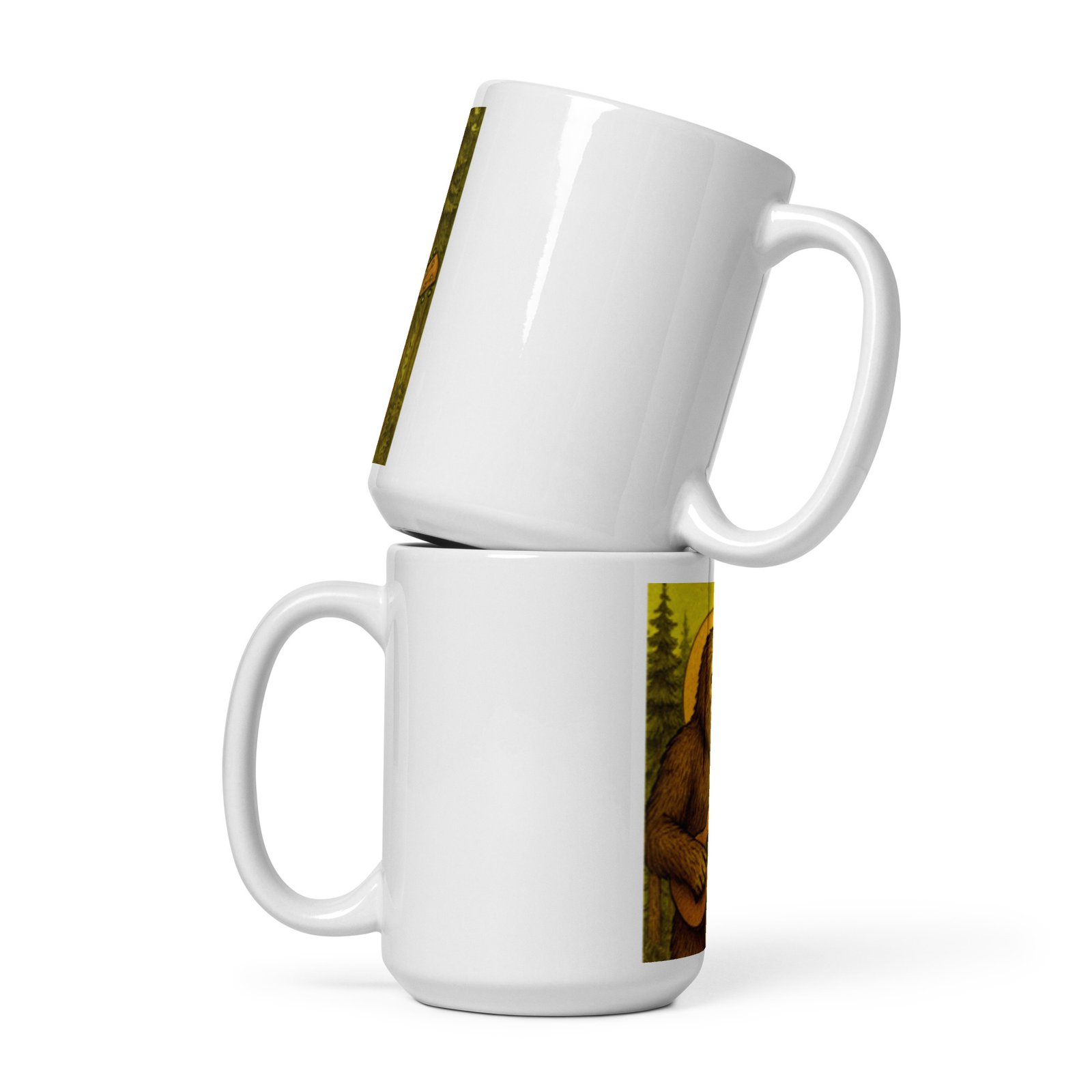 Paddle faster, I hear Ukulele Music! Bigfoot Playing Ukulele White Glossy Mug - Image 2