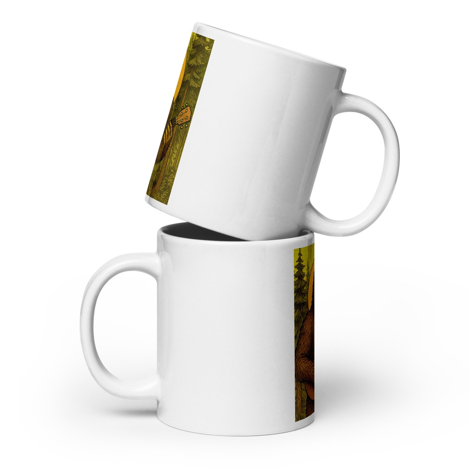 Paddle faster, I hear Ukulele Music! Bigfoot Playing Ukulele White Glossy Mug - Image 3
