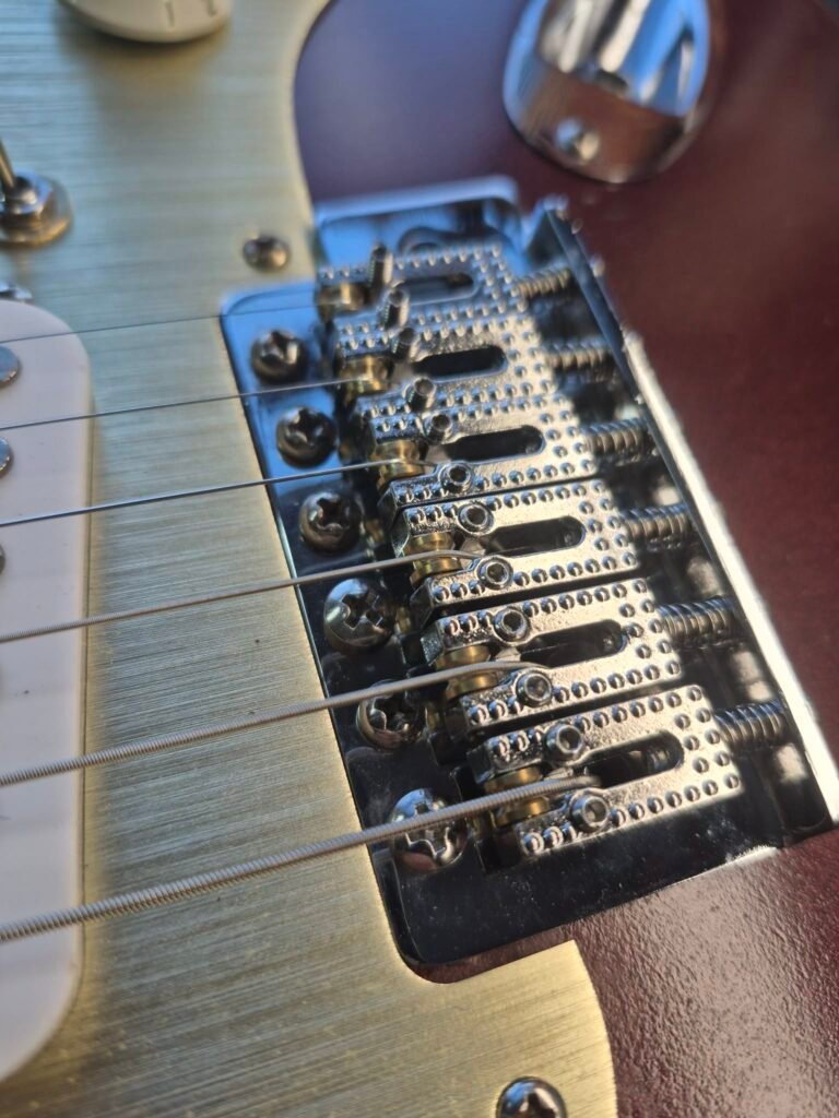 custom guitar, Toreador Red, Gilmour mod, Stratocaster, hand-built, gold hardware, boutique guitar, shredder, blues machine,